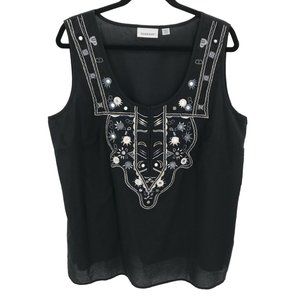 Avenue Womens Black White Embroidered Lightweight Scoop Neck Sleeveless 18/20